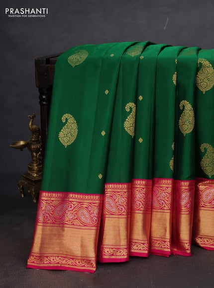 Pure gadwal silk saree green and pink with zari woven buttas and long rich zari woven korvai border