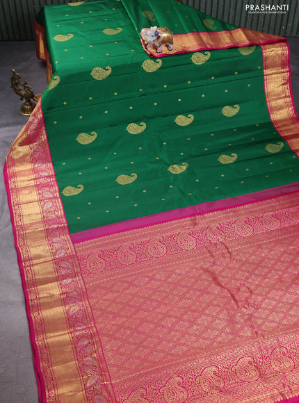 Pure gadwal silk saree green and pink with zari woven buttas and long rich zari woven korvai border