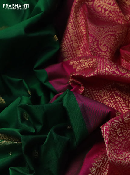Pure gadwal silk saree green and pink with zari woven buttas and long rich zari woven korvai border