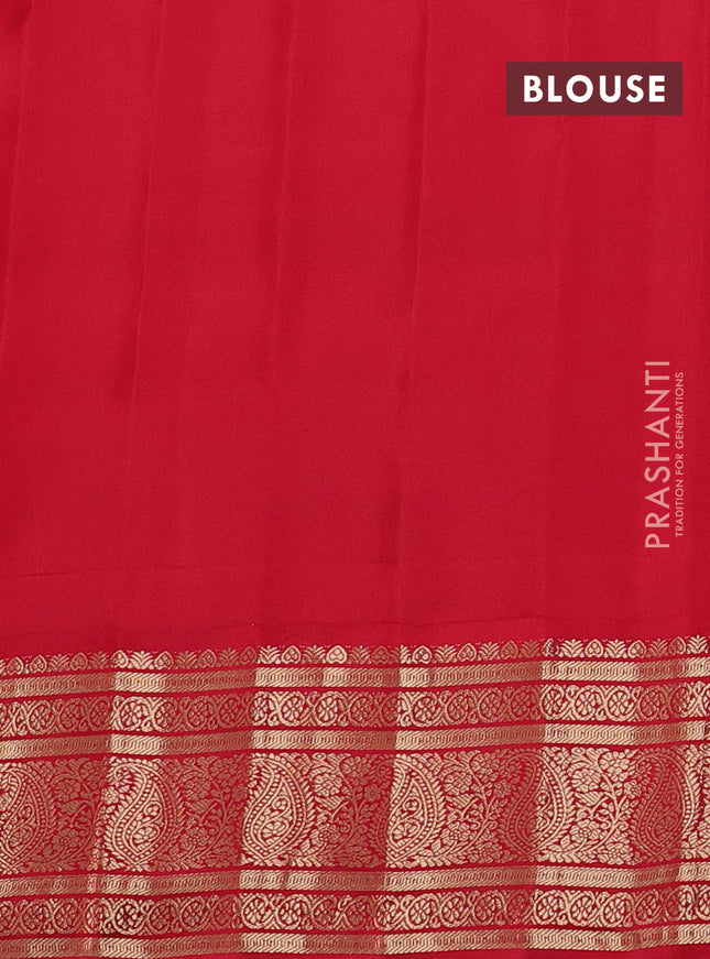 Pure gadwal silk saree yellow and red with zari woven buttas and temple design zari woven border