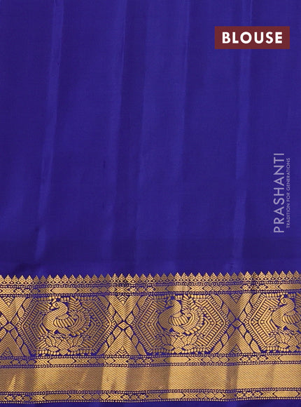 Pure gadwal silk saree grey and blue with zari woven buttas and temple design zari woven korvai border