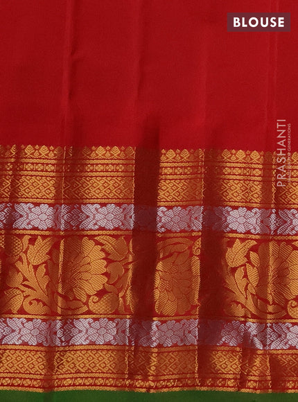 Pure gadwal silk saree mustard yellow and red with floral zari woven buttas and long temple design zari woven korvai border