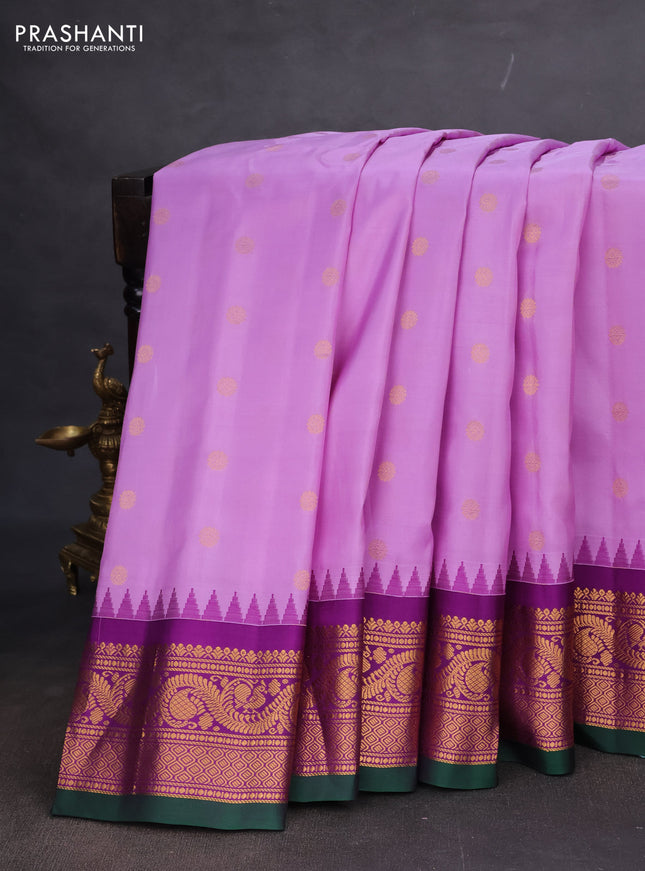Pure gadwal silk saree lavender and purple with zari woven buttas and temple design zari woven border