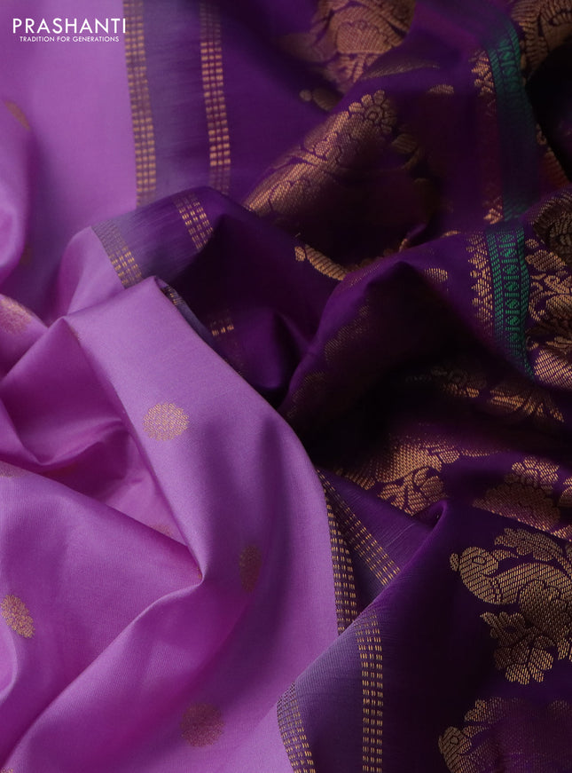 Pure gadwal silk saree lavender and purple with zari woven buttas and temple design zari woven border