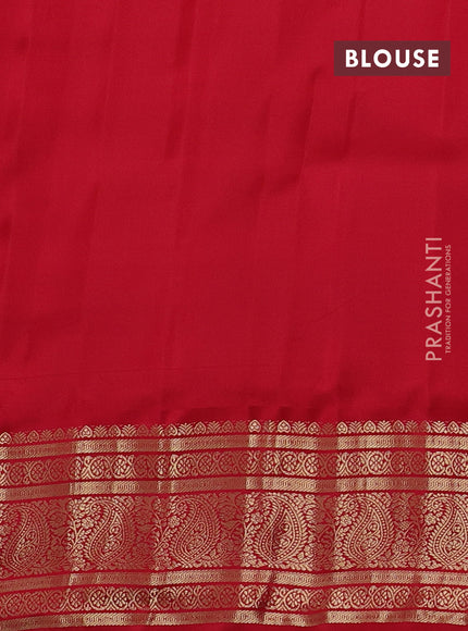 Pure gadwal silk saree pale yellow and red with paisley zari woven buttas and temple design zari woven border