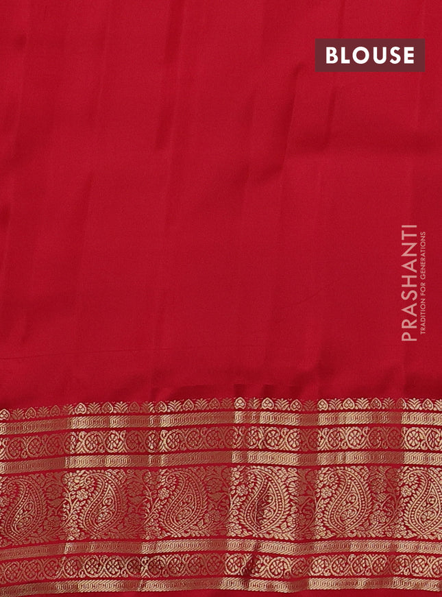 Pure gadwal silk saree pale yellow and red with paisley zari woven buttas and temple design zari woven border