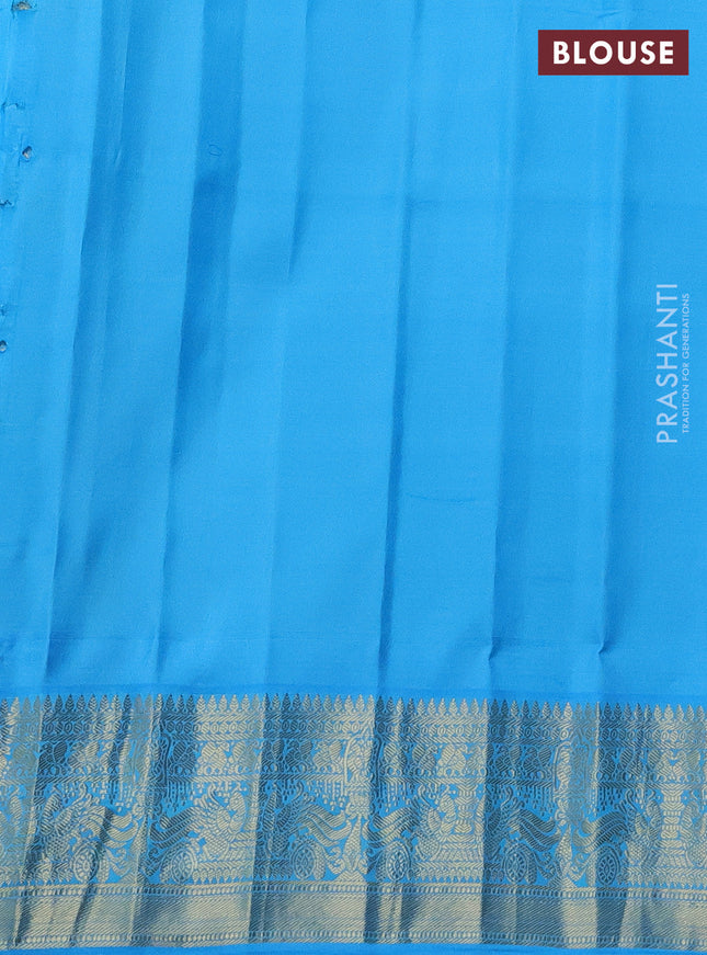 Pure gadwal silk saree pink and light blue with annam zari woven buttas and temple design zari woven border