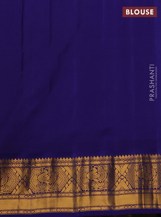 Pure gadwal silk saree peach orange and blue with zari woven buttas and temple design zari woven border