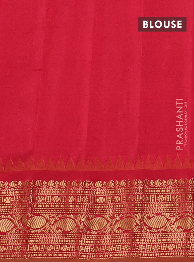 Pure gadwal silk saree greeb and red with allover zari checks & annam buttas and temple design zari woven korvai border