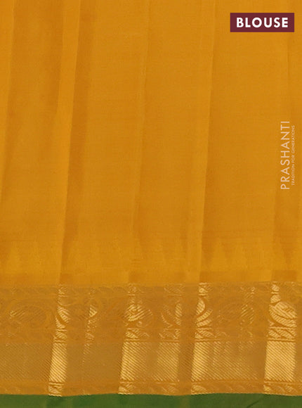 Pure gadwal silk saree off white and mustard yellow with floral zari woven buttas and temple design zari woven border