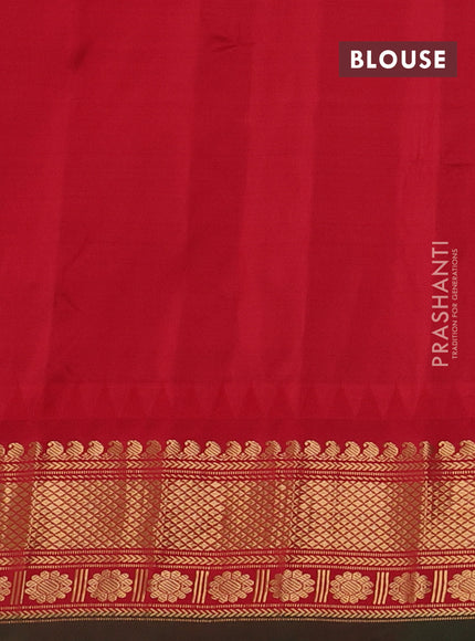 Pure gadwal silk saree light blue and red with floral zari woven buttas and temple design zari woven border