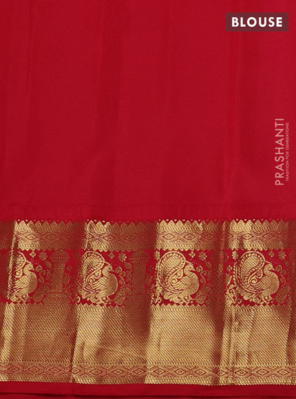 Pure gadwal silk saree off white and red with zari woven buttas and temple design zari woven border