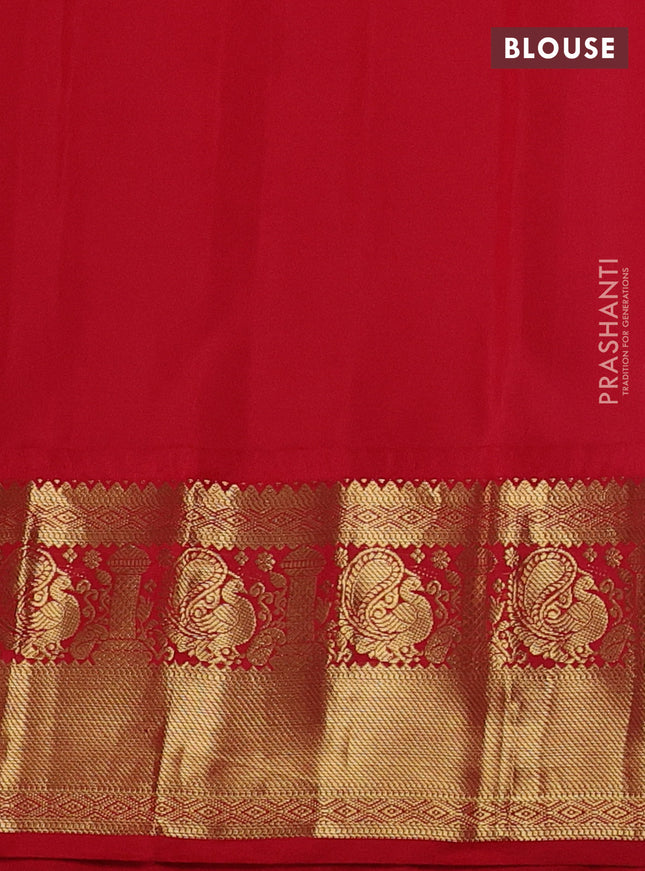 Pure gadwal silk saree off white and red with zari woven buttas and temple design zari woven border