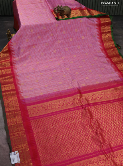 Pure gadwal silk saree dual shade of mild lavender and pink with allover checks & zari buttas and temple design zari woven korvai border