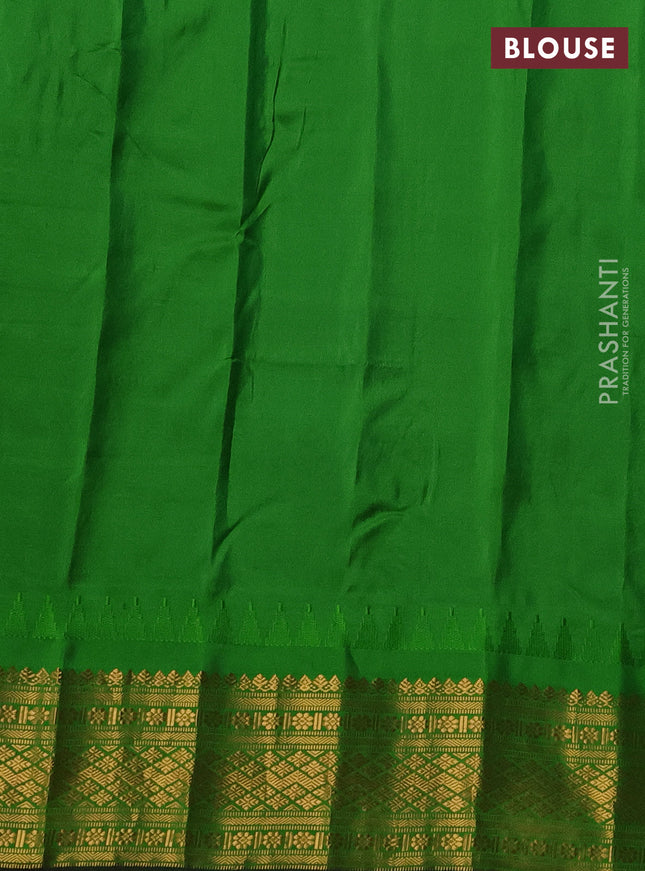 Pure gadwal silk saree pink and green with paisley zari woven buttas and temple design zari woven border