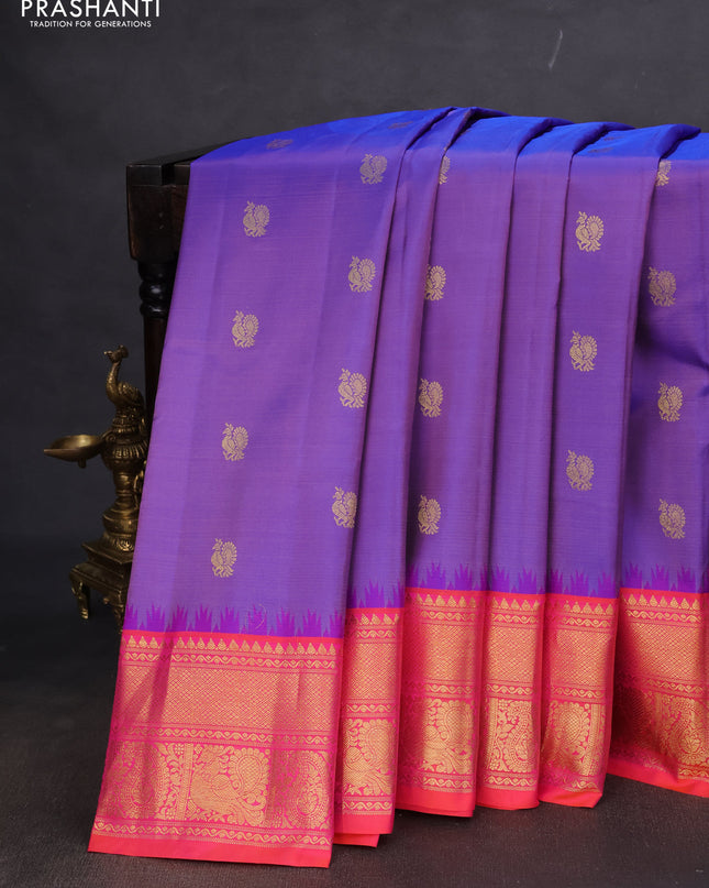 Pure gadwal silk saree lavender shade and dual shade of pinkish orange with annam zari woven buttas and temple design zari woven border