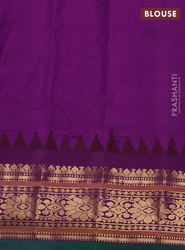 Pure gadwal silk saree grey and purple with zari woven floral buttas and temple design zari woven border