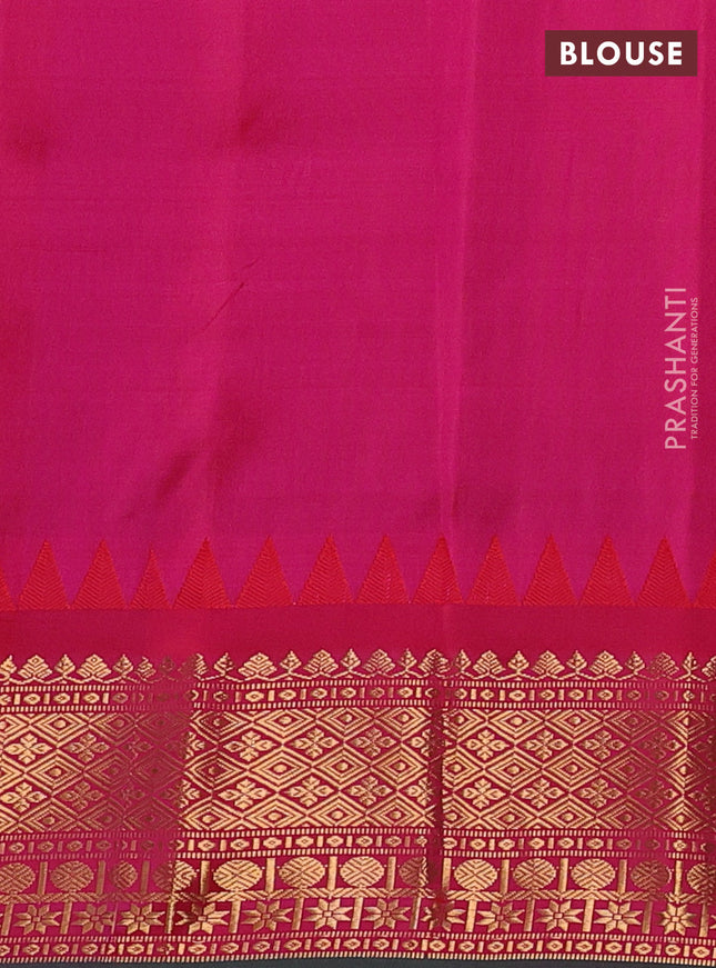 Pure gadwal silk saree peacock blue and pink with allover zari woven muniya buttas and temple design zari woven border