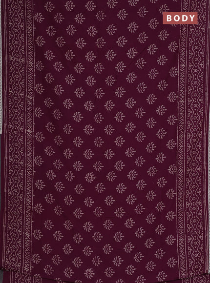 Semi pashmina silk saree wine shade and cream with allover butta prints and crocia lace work border