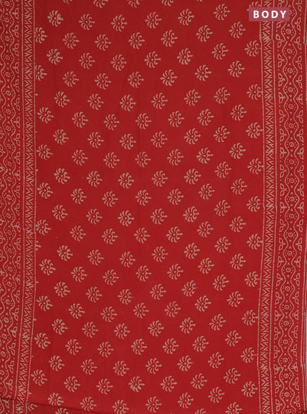 Semi pashmina silk saree red and cream with allover butta prints and crocia lace work border
