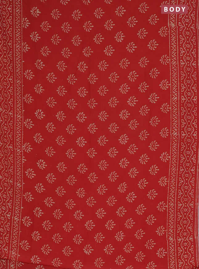 Semi pashmina silk saree red and cream with allover butta prints and crocia lace work border