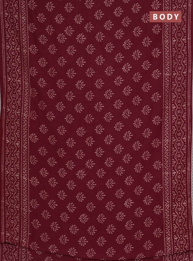 Semi pashmina silk saree maroon and cream with allover butta prints and crocia lace work border