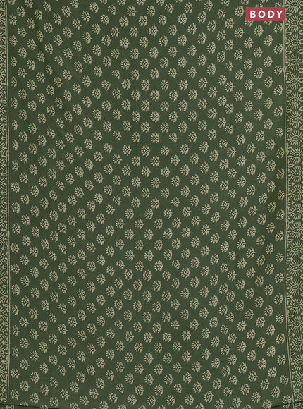 Semi pashmina silk saree sap green and cream with allover butta prints and crocia lace work border