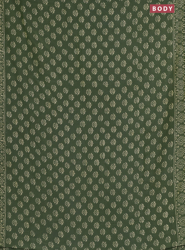 Semi pashmina silk saree sap green and cream with allover butta prints and crocia lace work border