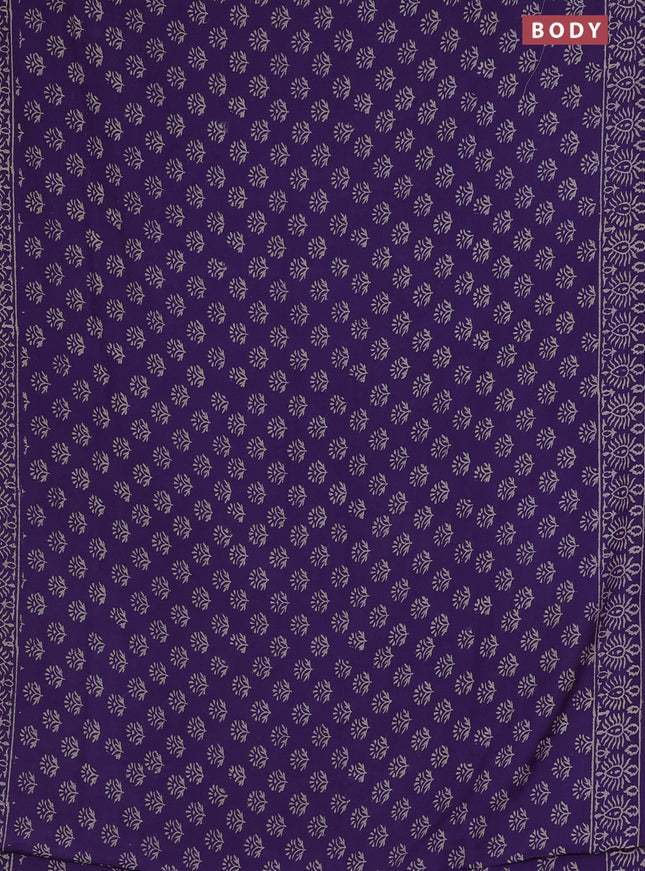 Semi pashmina silk saree violet and cream with allover butta prints and crocia lace work border