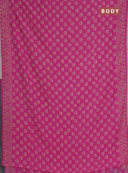 Semi pashmina silk saree pink and cream with allover butta prints and crocia lace work border