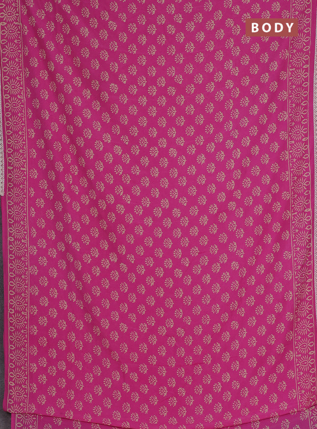 Semi pashmina silk saree pink and cream with allover butta prints and crocia lace work border