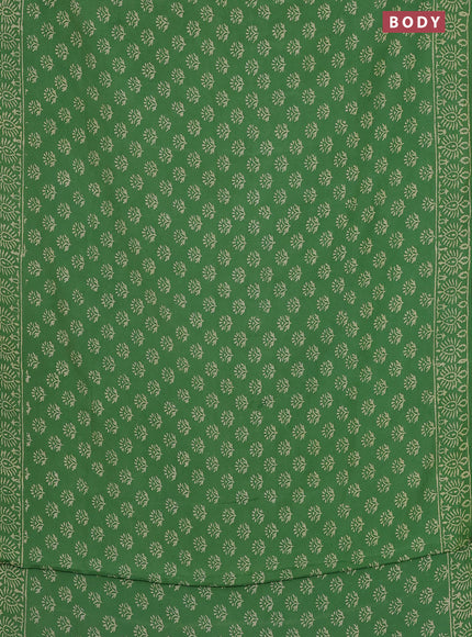 Semi pashmina silk saree green and cream with allover butta prints and crocia lace work border