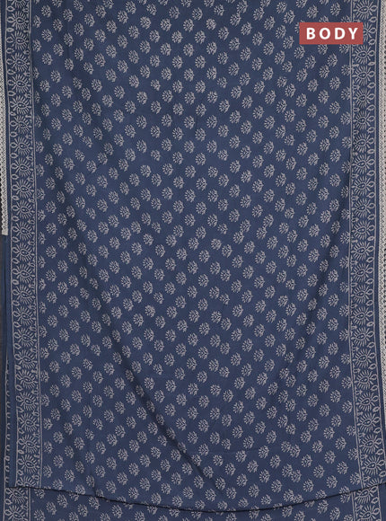 Semi pashmina silk saree grey and cream with allover butta prints and crocia lace work border