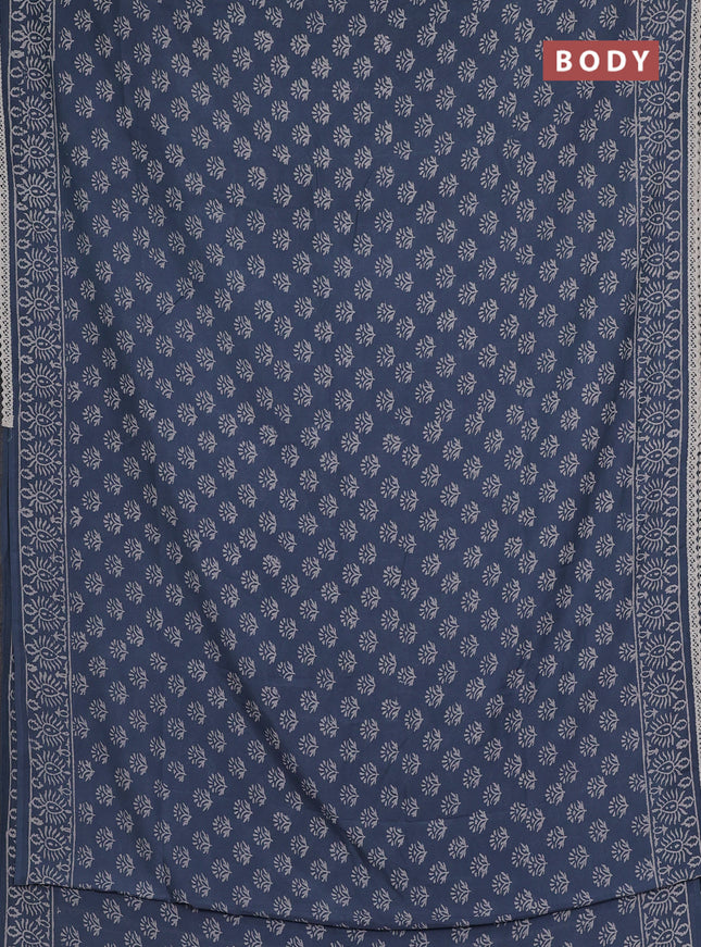 Semi pashmina silk saree grey and cream with allover butta prints and crocia lace work border