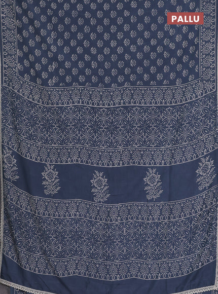 Semi pashmina silk saree grey and cream with allover butta prints and crocia lace work border