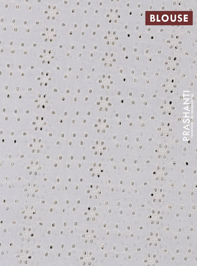 Semi pashmina silk saree grey and cream with allover butta prints and crocia lace work border