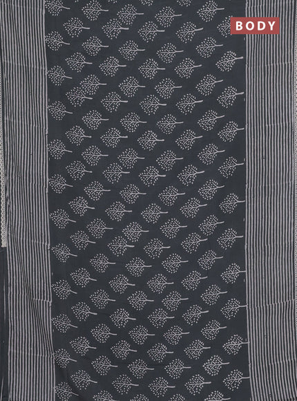 Semi pashmina silk saree grey and cream with allover butta prints and crocia lace work border