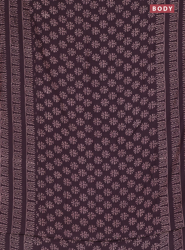 Semi pashmina silk saree wine shade and cream with allover butta prints and crocia lace work border