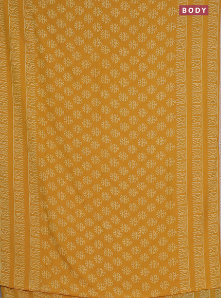 Semi pashmina silk saree yellow and cream with allover butta prints and crocia lace work border