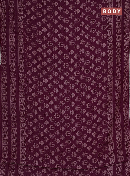 Semi pashmina silk saree purple and cream with allover butta prints and crocia lace work border