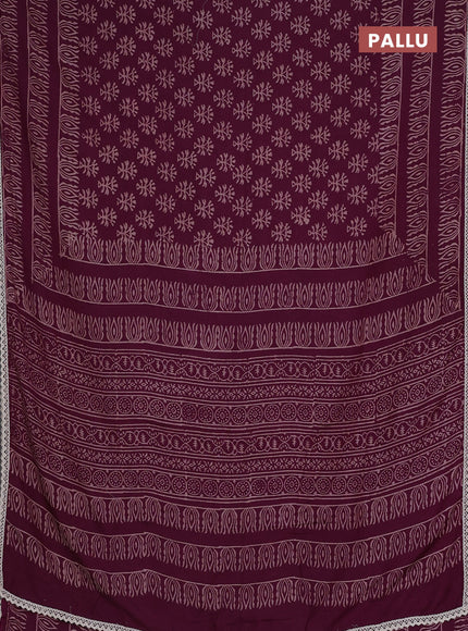 Semi pashmina silk saree purple and cream with allover butta prints and crocia lace work border