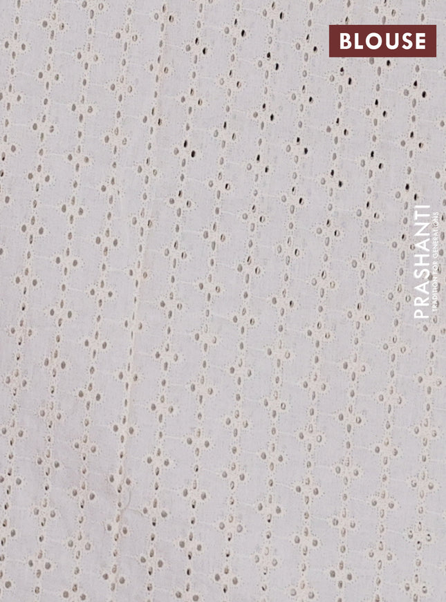 Semi pashmina silk saree purple and cream with allover butta prints and crocia lace work border