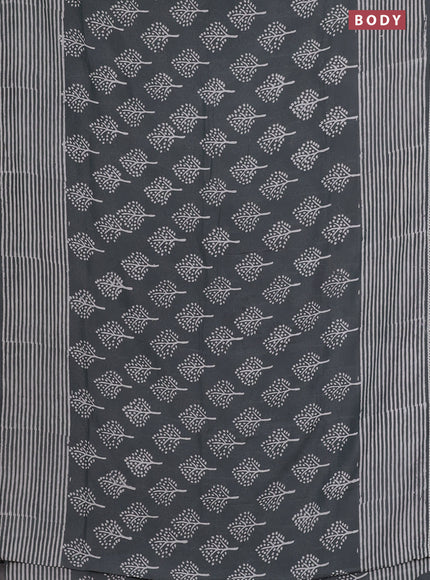 Semi pashmina silk saree grey and cream with allover tree butta prints and crocia lace work border