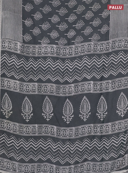 Semi pashmina silk saree grey and cream with allover tree butta prints and crocia lace work border