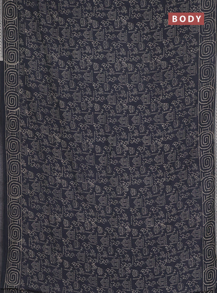 Semi pashmina silk saree grey and cream with allover warli prints and crocia lace work border