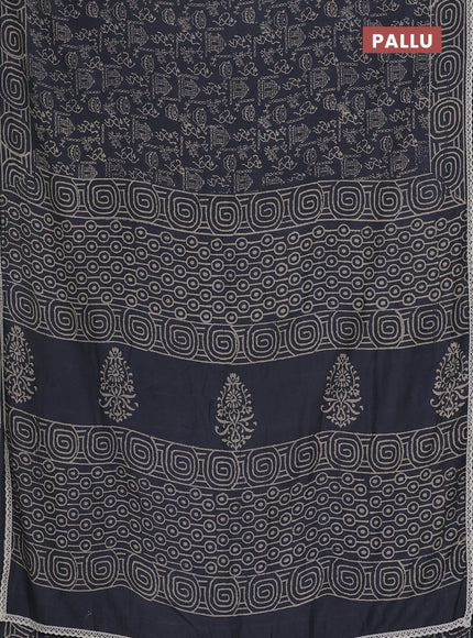 Semi pashmina silk saree grey and cream with allover warli prints and crocia lace work border