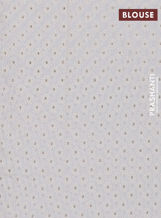 Semi pashmina silk saree grey and cream with allover warli prints and crocia lace work border