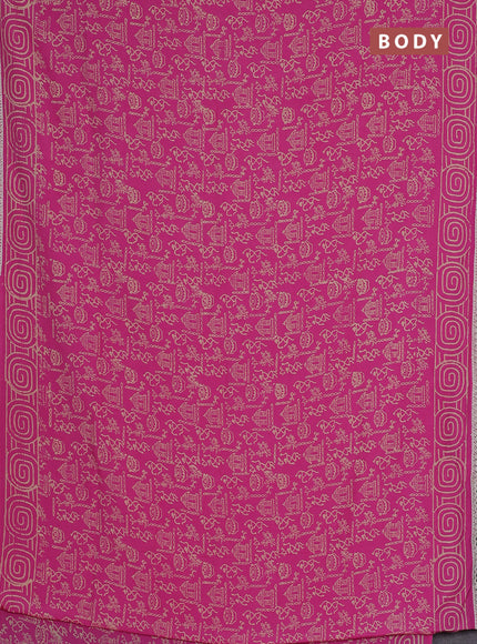 Semi pashmina silk saree pink and cream with allover warli prints and crocia lace work border