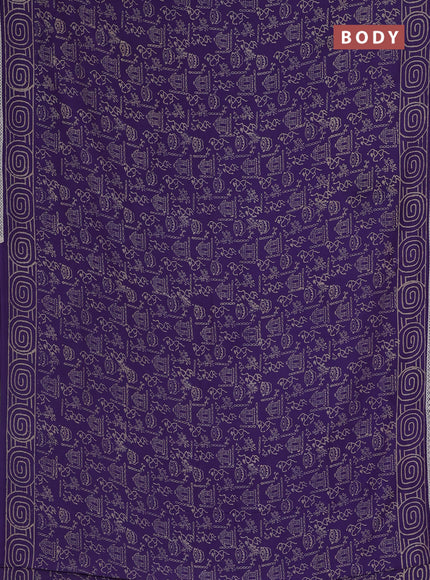 Semi pashmina silk saree violet and cream with allover warli prints and crocia lace work border