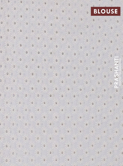 Semi pashmina silk saree violet and cream with allover warli prints and crocia lace work border